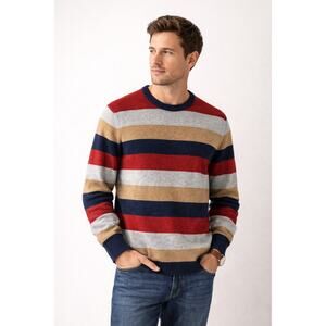Charter Club Mens M Merino Wool Blend Striped Crewneck Sweater Medium